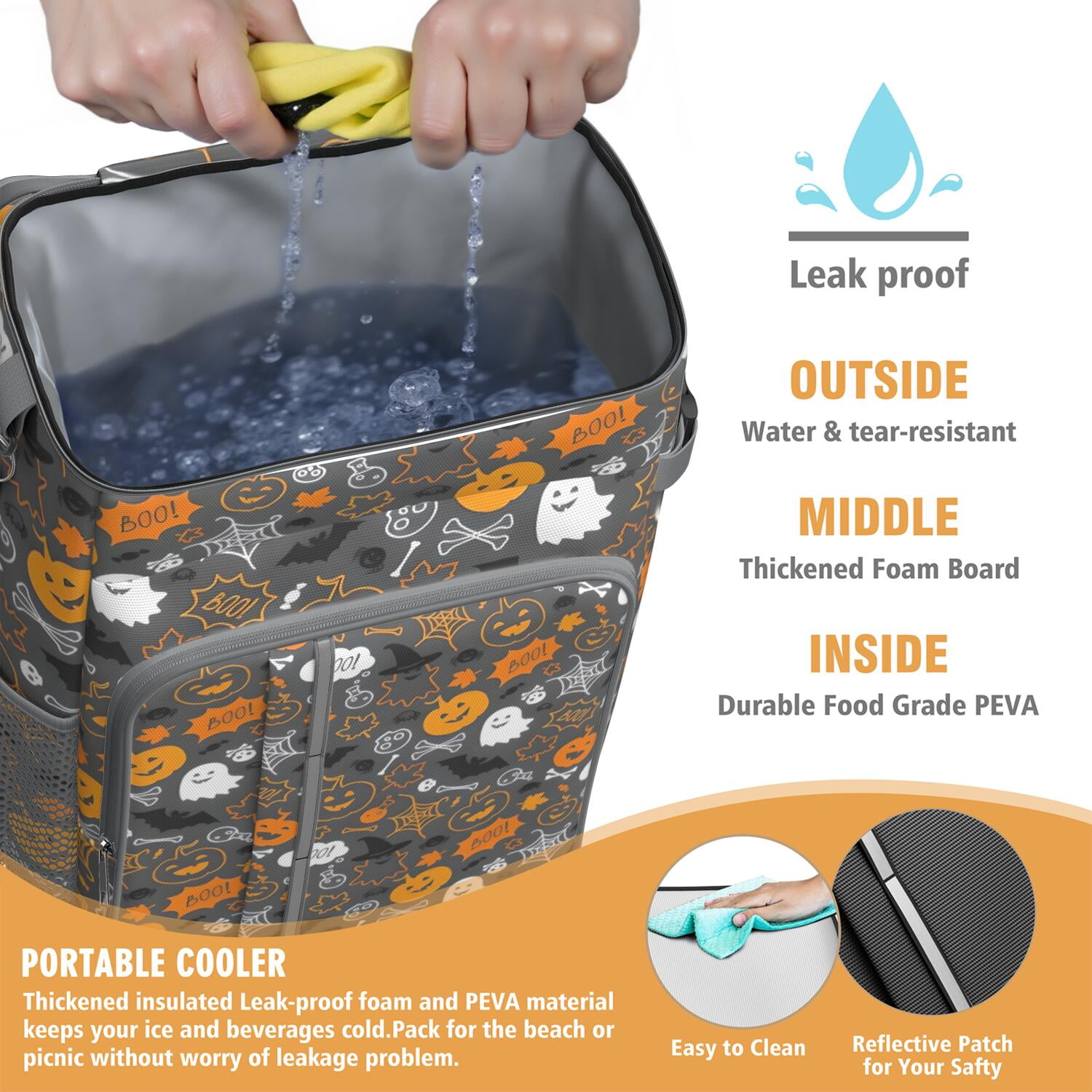 Travel Cooler Bag - Autumn Halloween Scene Pattern Camping Beer Cooler Backpack with Bottle Opener- Waterproof Insulated Picnic Backpacks - Cooler Bag for Beach