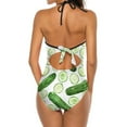 thumbnail image 6 of One Piece Swimsuit Women Tummy Control - V Neck Funny Cucumber Print Halter Swim Suits for Women 2025, Padded Full Coverage Bathing Swim Suit for Women, 6 of 7