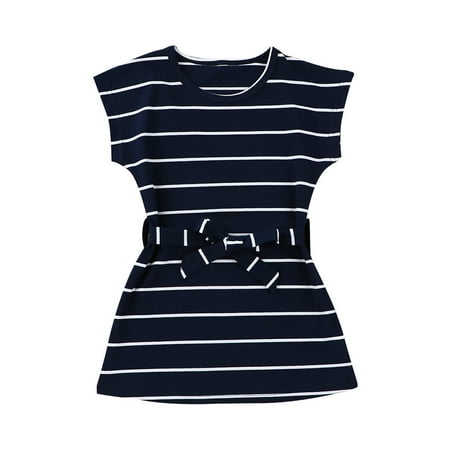 

HBYJLZYG Princess Dresses For Girls Toddler Kids Baby Short Sleeve Striped Girdle Dress Outfits 1-6 Years Xmas Baby Shower Gift