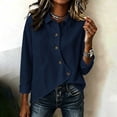 thumbnail image 5 of QIYAGBSA Button Down Shirts for Women Asymmetrical Button Placket Long Sleeve Collared Cotton Linen Relaxed Fit Casual Tops (Dark Blue, XL), 5 of 7