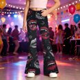 thumbnail image 3 of LRen Girls Flare Pants School Uniform Bootcut School Uniform Slacks Y2k Loose Fit with Pockets Flare Leg Loose Long Trousers for Kids Age 5-6 Years, 3 of 5