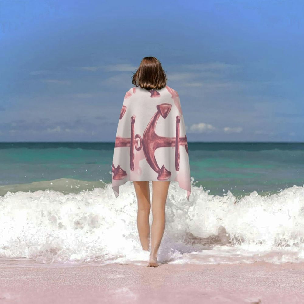 Nautical Coral Glitter Anchor Pattern Microfiber Sand Free Beach Towel Oversized Quick Dry Absorbent for Pool Swimming Bathroom Beach Towel