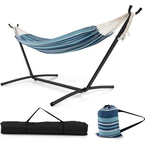 Hammock with Stand for Outside 2-Person Double Hammock with Space Saving Metal Stand Carrying Cases