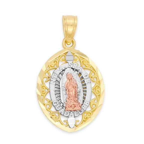 Golden Fire Solid 10k Tri Color Gold Virgin Mary Pendant - Catholic Jewelry Gifts for Her