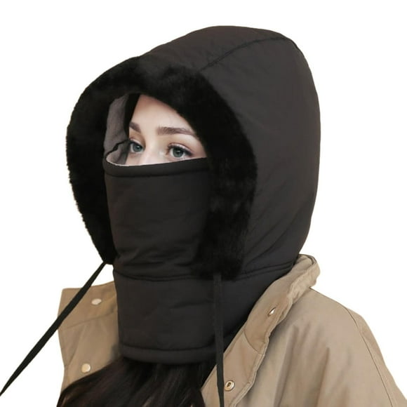 Fgnfyis Winter Hood Ski Hat for Women Men Thermal Hat Cap Scarf for Cold Weather Bomber Hats Black