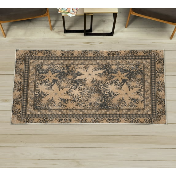 Floral Decorative Rug, Retro Design Blossoms in Earth Tones Vintage Garden Whirling Petals Artwork, Quality Carpet for Bedroom Dorm and Living Room, 6 Sizes, Pale Mustard, by Ambesonne