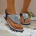 thumbnail image 2 of CQONEPT Rhinestone Flat Sandals,Women's Pearl Decor Clear Straps Open Toe Flat Sandals Elastic Ankle Strap Sandals Slip on Open Toe Cute Flat Sandals for Summer Beach Sandals Blue Size 9.5, 2 of 8