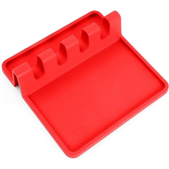 Zulay Silicone Utensil Rest with Drip Pad for Multiple Utensils BPA-Free Stove Top - Bright Red