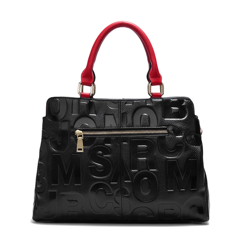 High-quality genuine leather alphabet stripe contrast handbag/tote for women, large capacity storage bag/purse