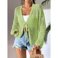 thumbnail image 3 of Womens Casual Cardigan Beach Long Sleeve Hollow Out Tie-Front Crochet Cardigan Green S, 3 of 5