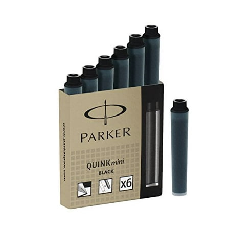 PARKER QUINK Mini Fountain Pen Ink Refill Cartridges, Black, 6