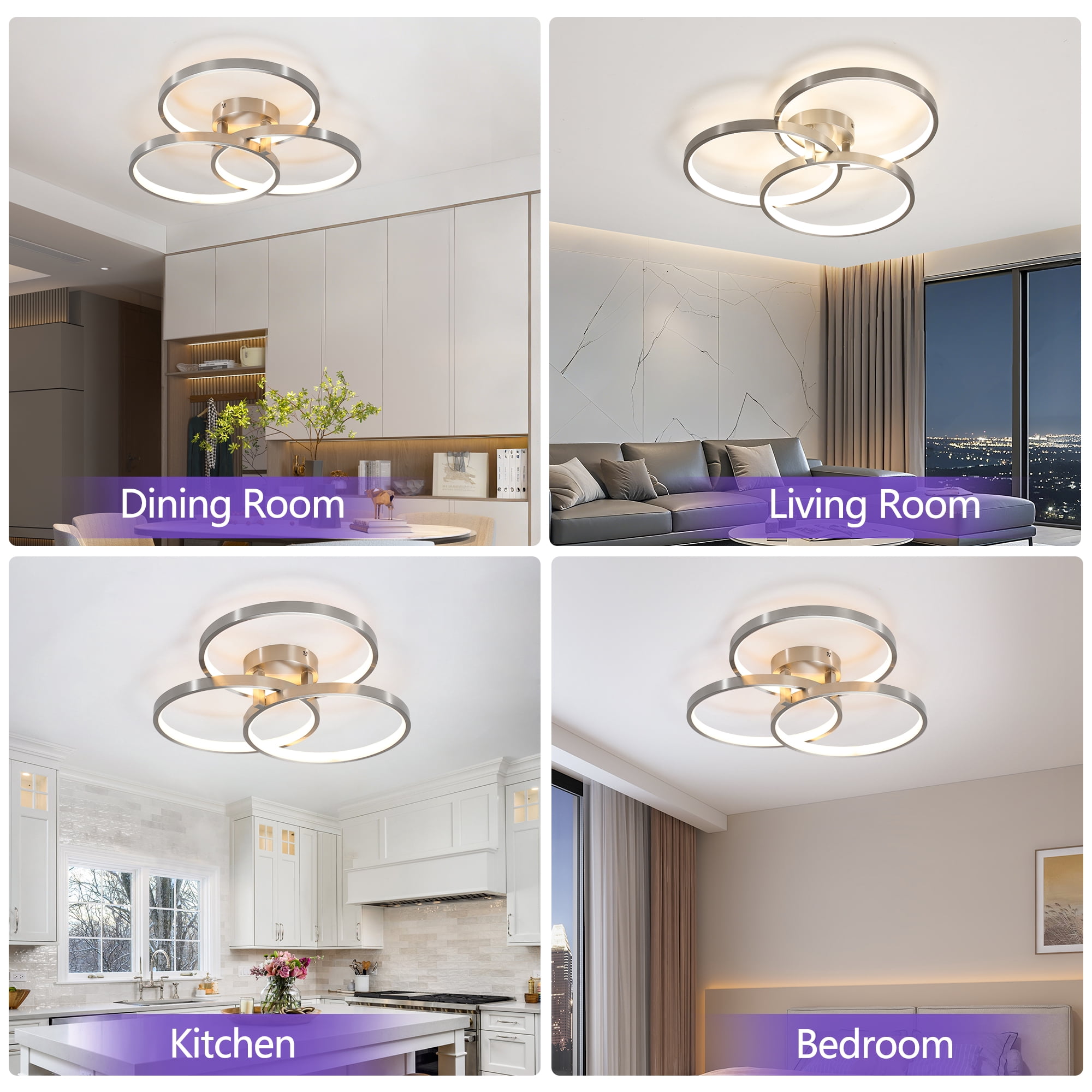 GCGAFUL 19.7"LED Flush Mount Ceiling Light, Modern Silver Close-to-Ceiling Light with 3CCT for Bedroom, Living Room, Hallway