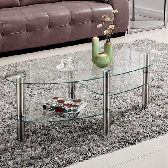 UBesGoo New Modern Oval Glass Coffee Table, 35" Side Shelf Living Room End Table, Furniture