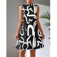 thumbnail image 6 of Mawalde Sleeveless Dress for Women Trendy Mock Neck Mini Dress Geometric Print Graphic Tank Dress Casual Loose Fit Sundress Black S, 6 of 7
