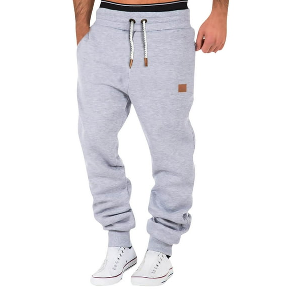 Zimjoy Fleece Sweatpants Men Heavyweight Elastic Waist Sweatpants Drawstring Running Workout Jogger Pants Fall Winter Thick Lounge Pants with Pockets, Light Gray 2XL
