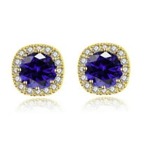 Paris Jewelry 10k Yellow Gold 3 Ct Round Created Blue Sapphire Halo Stud Earrings Plated Women
