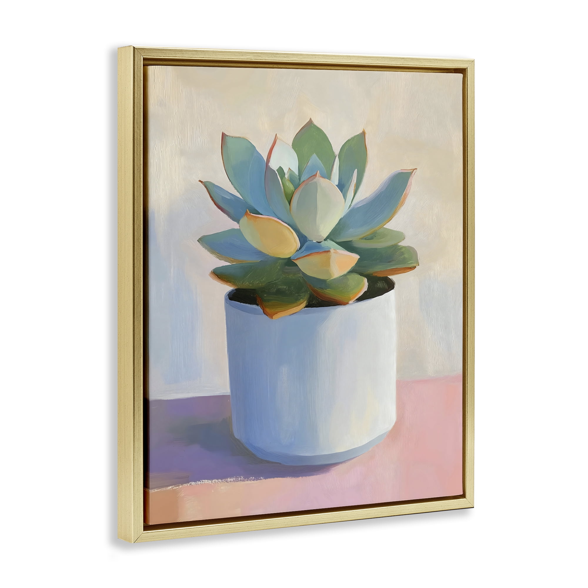 Stupell Industries Succulent Plant in White Pot Gold Framed Floater Canvas Wall Art, design by The Prints Vibe