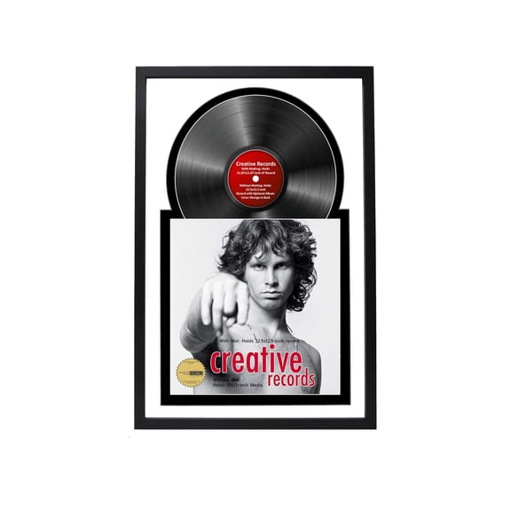 Creative Picture Frames 16"x24" Jukebox Vinyl Black Frame Display with Black-Black Double Matting, LP Record Album Frame for Wall Dcor