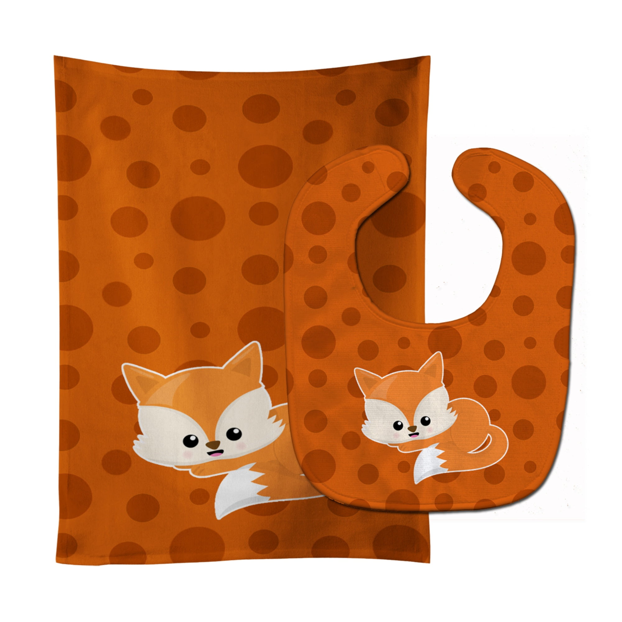 Carolines Treasures BB7086STBU Baby Fox Polkadot Baby Bib & Burp Cloth