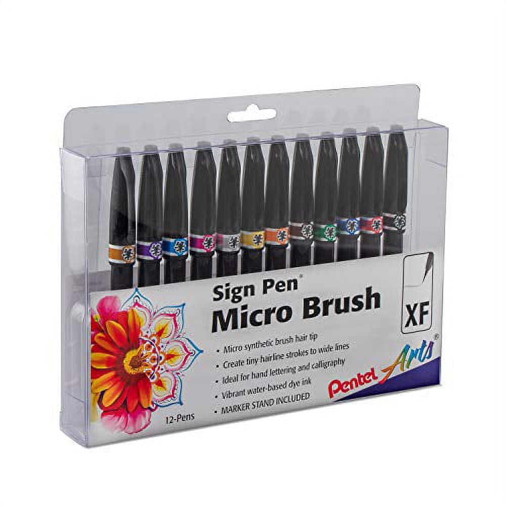 Pentel Arts Micro Brush Tip Sign Pen - Set of 12