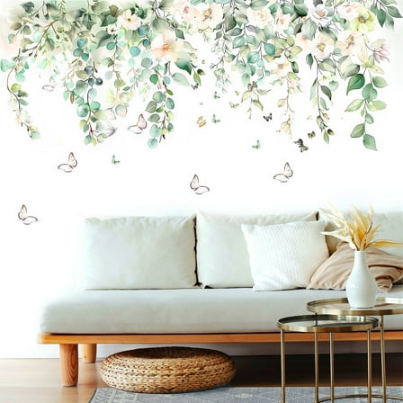 Wall Stickers Green Plants Flowers Butterfly Decals Vinyl Peel and Stick Wall Decor