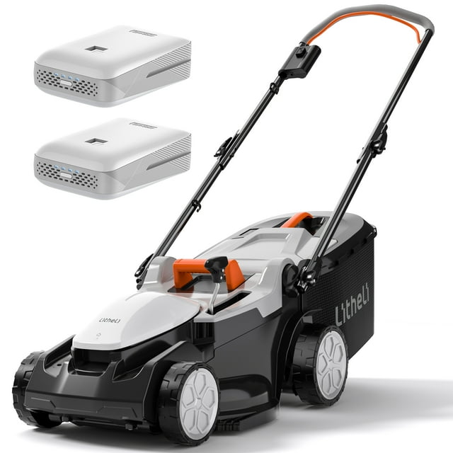 Litheli 40V (2 x 20V) Tondeuse à Gazon Électrique de 16 Pouces Sans Fil, Tondeuse à Gazon à Pousser avec Réglage de Hauteur à 6 Niveaux, Tondeuse à Gazon Portative et Légère à Batterie Poussée (2 * 4,0ah Batteries Incluses)