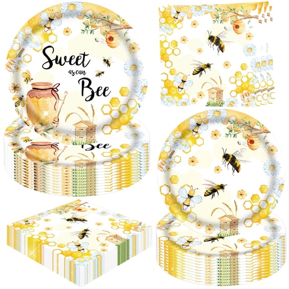 Sweet as Can Bee Bee Theme Party Supplies - Paper Plates and Napkins Set for Garden & Outdoor Celebrations