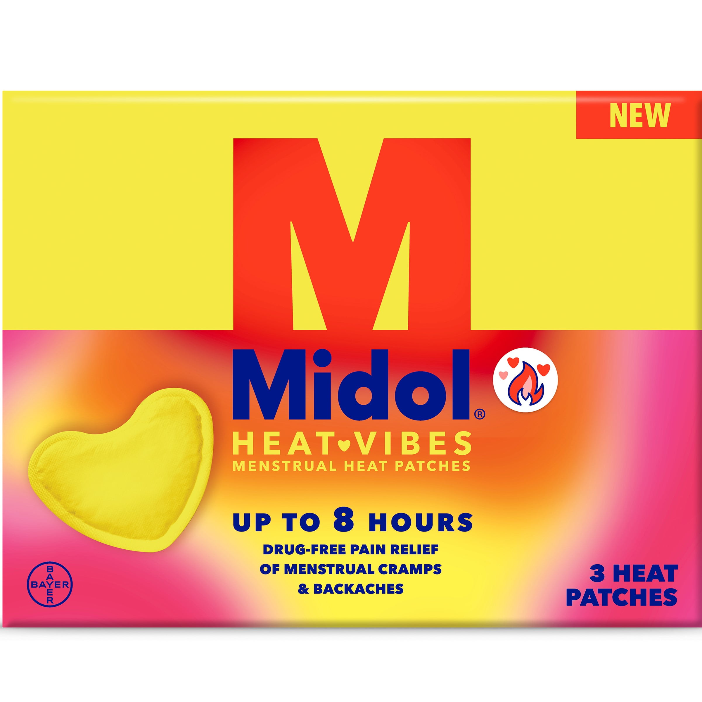 Midol Heat Vibes Long Lasting Therapeutic Pain Relief Patch, 3 Count