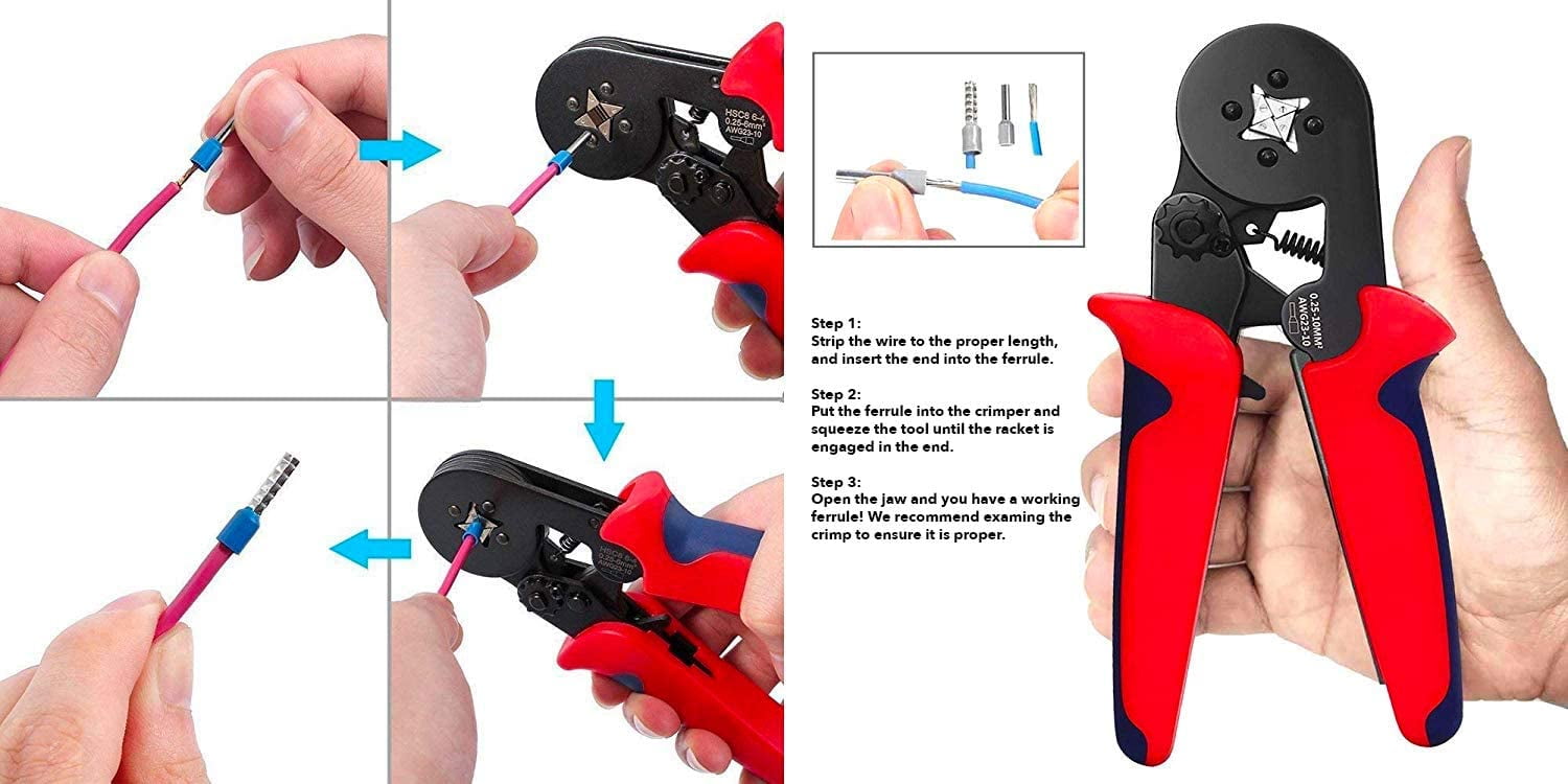 Ferrule Crimping Tool Kit 0.08-10mm/² Sopoby Ferrule Crimper Plier w// 1800pcs Wire Ferrules Wire Ends Terminals AWG 28-7