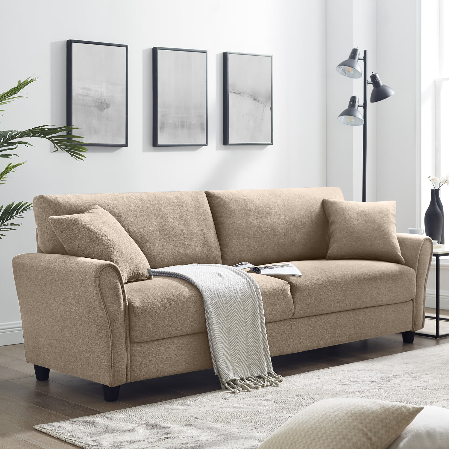 Upholstered 85 inch Sofa Modern Linen Living Room Couch 