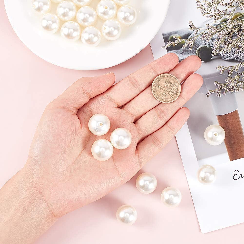 120 Pcs 20mm Large Pearl Beads Acrylic Round Beads Creamy White Loose Beads for Jewelry Making Pearls for Crafts White Craft Beads Party Home Decoration (Hole: 2mm)