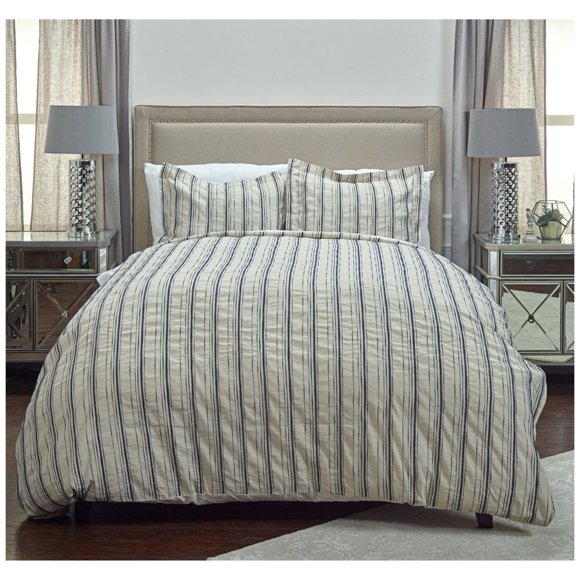 Edredón de Rizzy Home BT4052, 249 x 249 cm, azul y marrón neutro