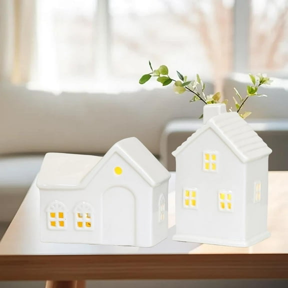 White Ceramic Christmas Village Houses, Christmas Village Sets, LED Lighted Christmas Village Houses, White Porcelain Village Town Houses, Christmas Town Scene Collection for Home Table Room Decor