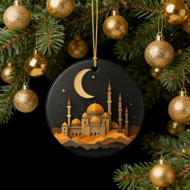 Adorno de Ramadán | Decoración colgante islámica | Guirnalda de luna creciente y mezquita | Decoración acrílica para ventanas de hogar y coche | Decoración para festivales religiosos de 8 cm