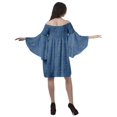 thumbnail image 5 of Moomaya Blue Womens Off Shoulder Summer Beach Dress Cotton Vacation Dress With Bell Sleeves - XS, 5 of 7