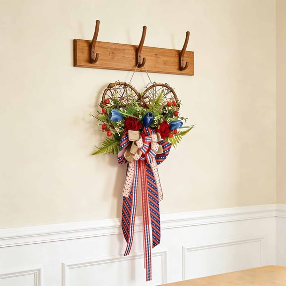 PEONAVET Patriotic Wreath for Front Door, Hanging 4th of July White Blue Red Wreath for Memorial Day Home Decor, Front Door Hanging Ornaments