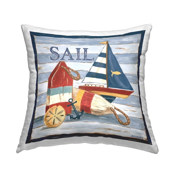 Stupell Industries Sail Boat & Buoys Decorative Printed Throw Pillow Design by Jennifer Brinley.