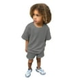 thumbnail image 2 of FASHOFT Boys Sweatsuit 2 Piece Summer Outfits Kids Solid Crewneck Shirts and Shorts Set with Pockets Tracksuits Dark Gray, 2 of 9