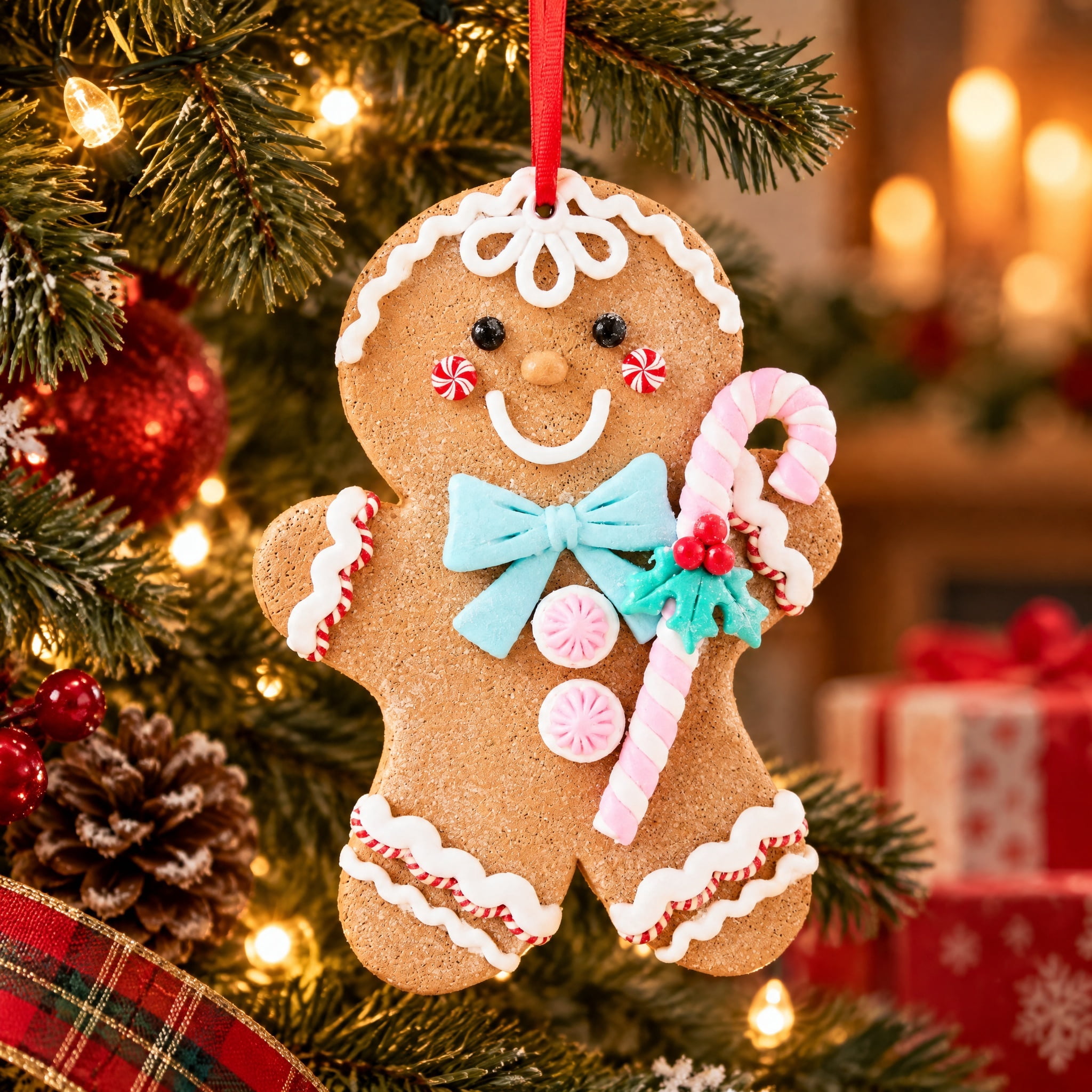 Multicolor Clay Dough Jumbo Gingerbread Boy Christmas Ornament, 7.5", by Holiday Time