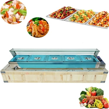 INTBUYING 5-Pan Food Warmer Commercial Buffet Food Warmer Stainless Steel Steam Table with Glass Shield