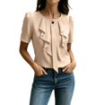 thumbnail image 6 of Kaemgyyd Shirts for Women Dressy Ruffle Front Round Neck Top Button up Short Sleeve Business Casual Summer Blouse, 6 of 6