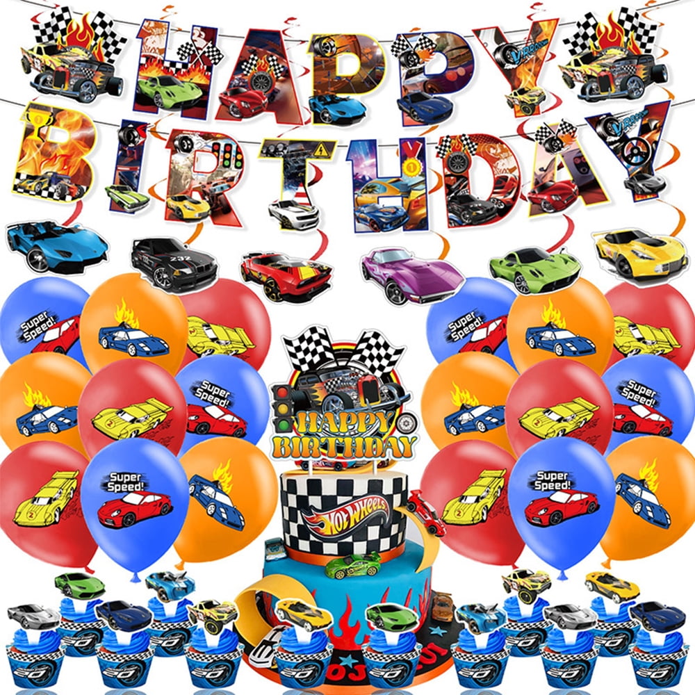 52 Pcs Hot Wheels Birthday Party Supplies, Hot Wheels Cars Party Decorations Favors Set for Boys