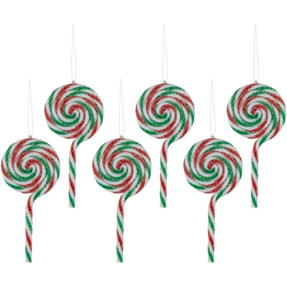 Northlight 6ct Frosted White, Green and Red Lollipop Christmas Ornaments 7"