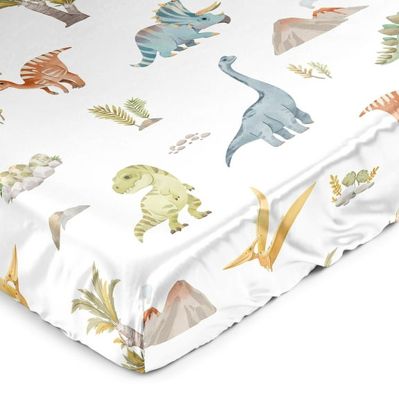 Sweet Jojo Designs Watercolor Dinosaur Dino Boy Satin Fitted Crib Sheet