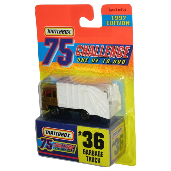 Matchbox 75 Challenge (1997) Mattel Gold Garbage Truck Toy #36