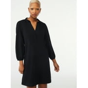 Free Assembly Women's Split Neck Dress with Blouson Sleeves