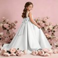 thumbnail image 6 of Girls Floor Length Princess Dresses,Cozy Satin Sleeveless Maxi A Line Solid Color Gown for Pageant Wedding Flower Girl Birthday Party Ceremony White 7-8 Years, 6 of 6