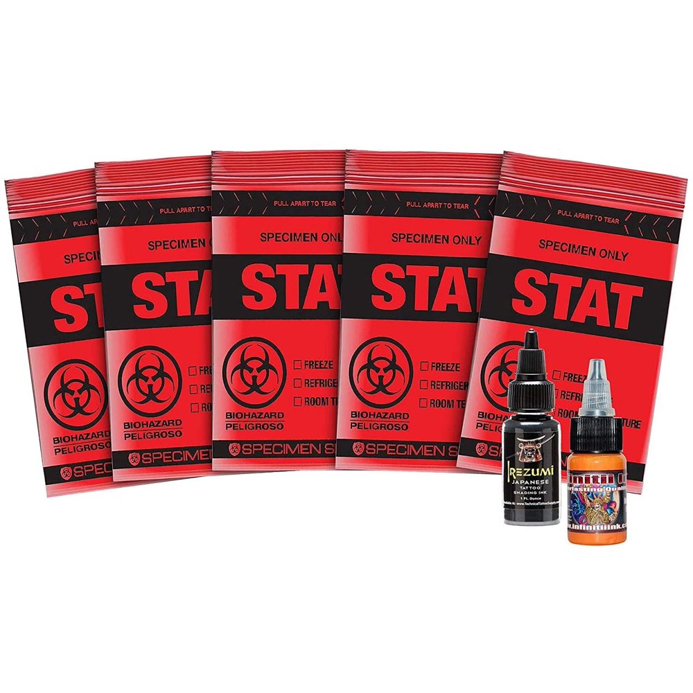 Pack of 1000 STAT Specimen Bags 3 Wall, Red and Black 6 x 9. Zip