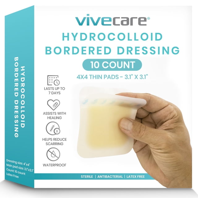 Vendajes hidrocoloides ViveCare, paquete de 10 unidades, 4 x 4 pulgadas, tamaño grande