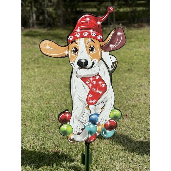 Running Dog on Christmas Bulbs Outdoor Decoration